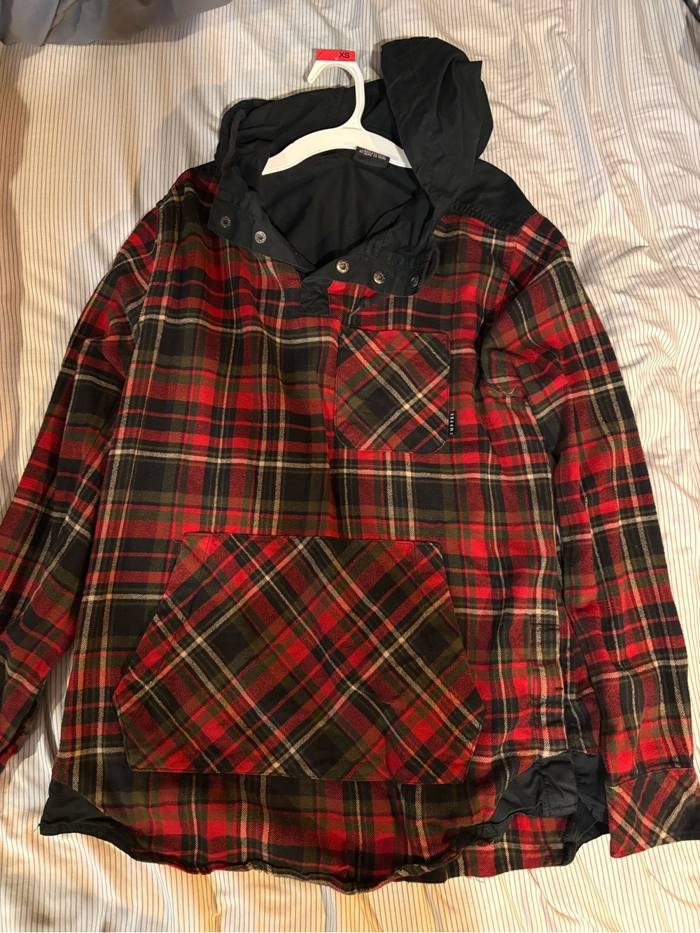 Empyre Black Hooded Plaid Shirt Jacket